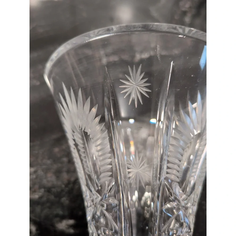 Vintage‎ Cut Crystal Trumpet Bud Vase Starburst Fan Pattern Clear Glass 8 inch